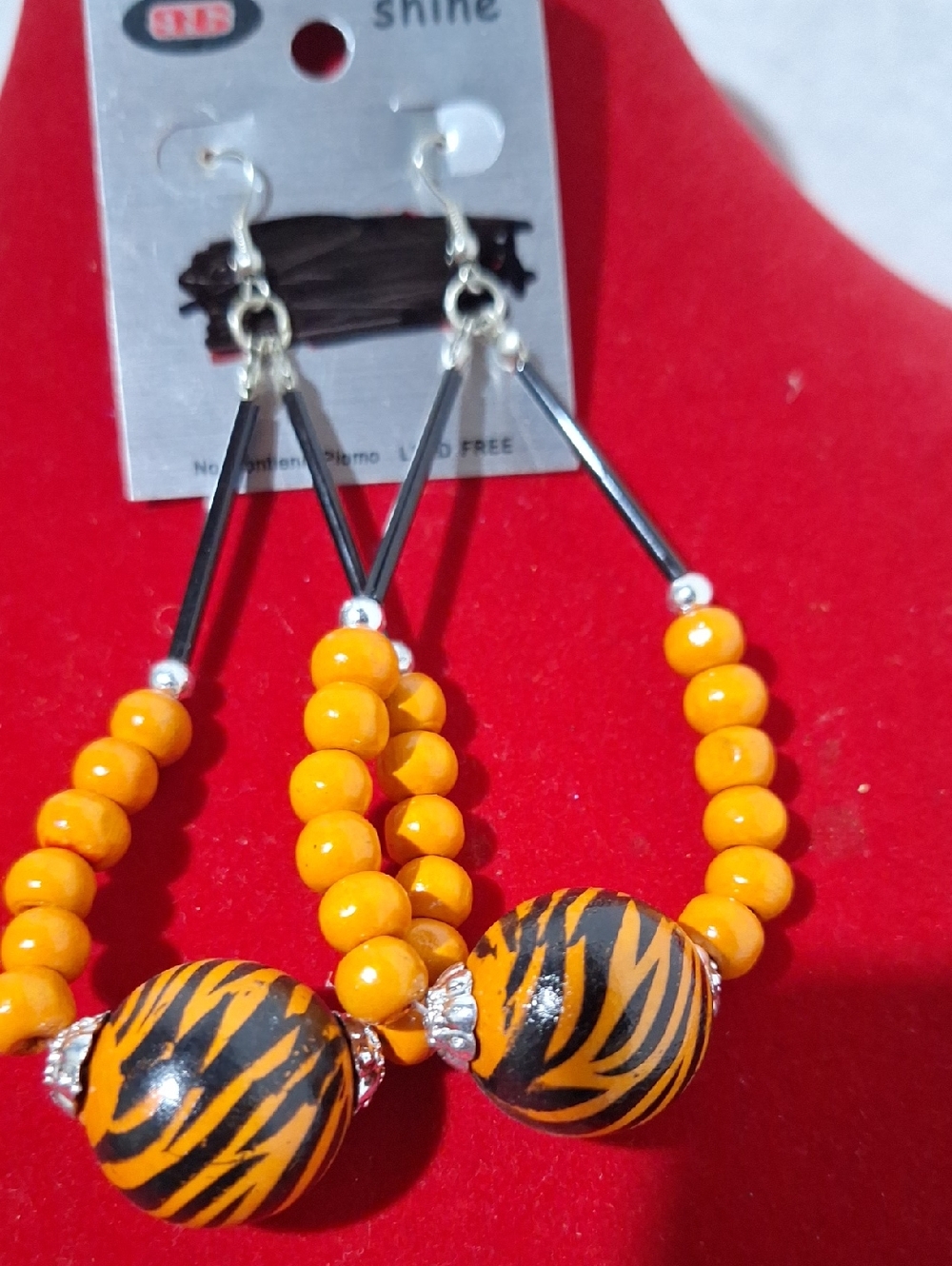 Orange Zebra Bead Hoop Earrings - Women Jewelry